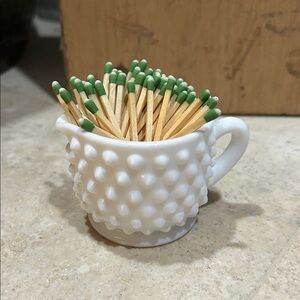 Vintage FENTON Hobnail Milk Glass Open Sugar bowl Matchstick Holder / Striker